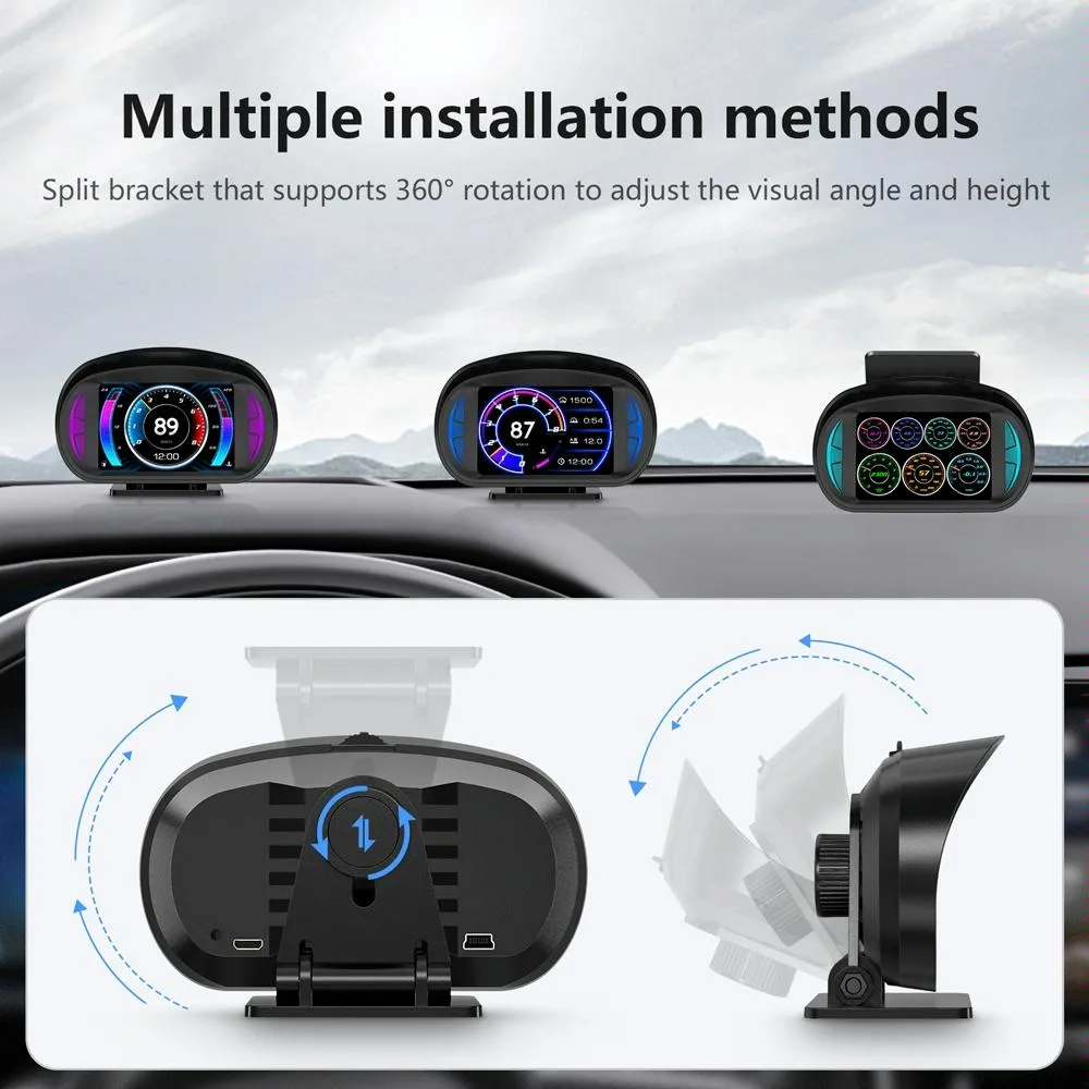 3 Inch Obd Lcd Car Speed Slope Meter Hud Display