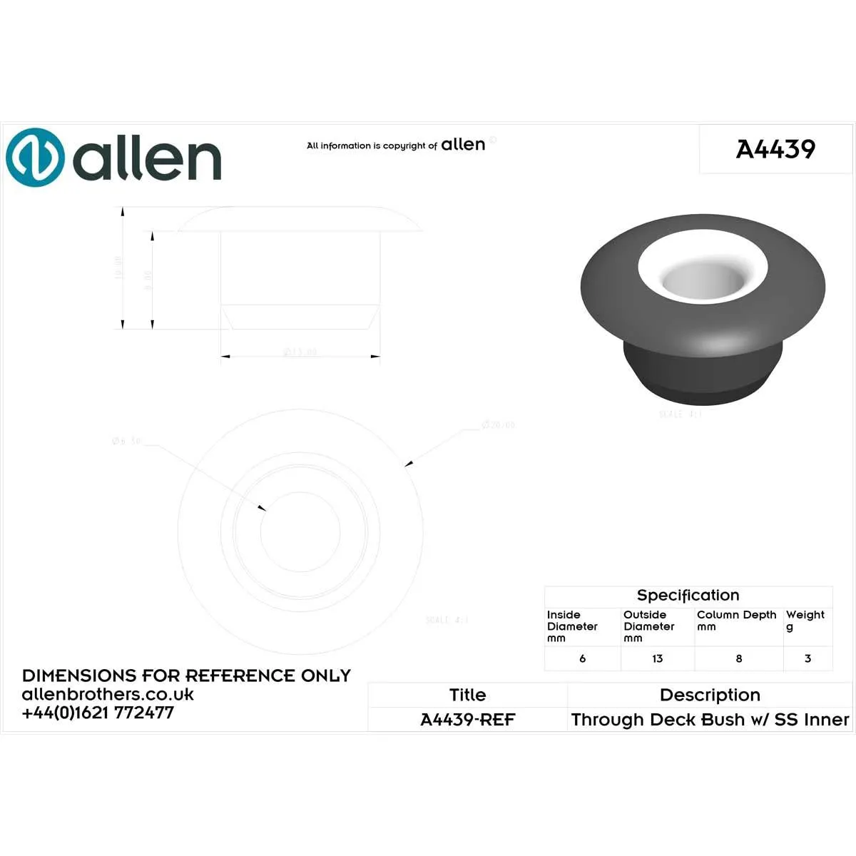 Allen 13mm Through Deck Bush With Stainless Steel Inner