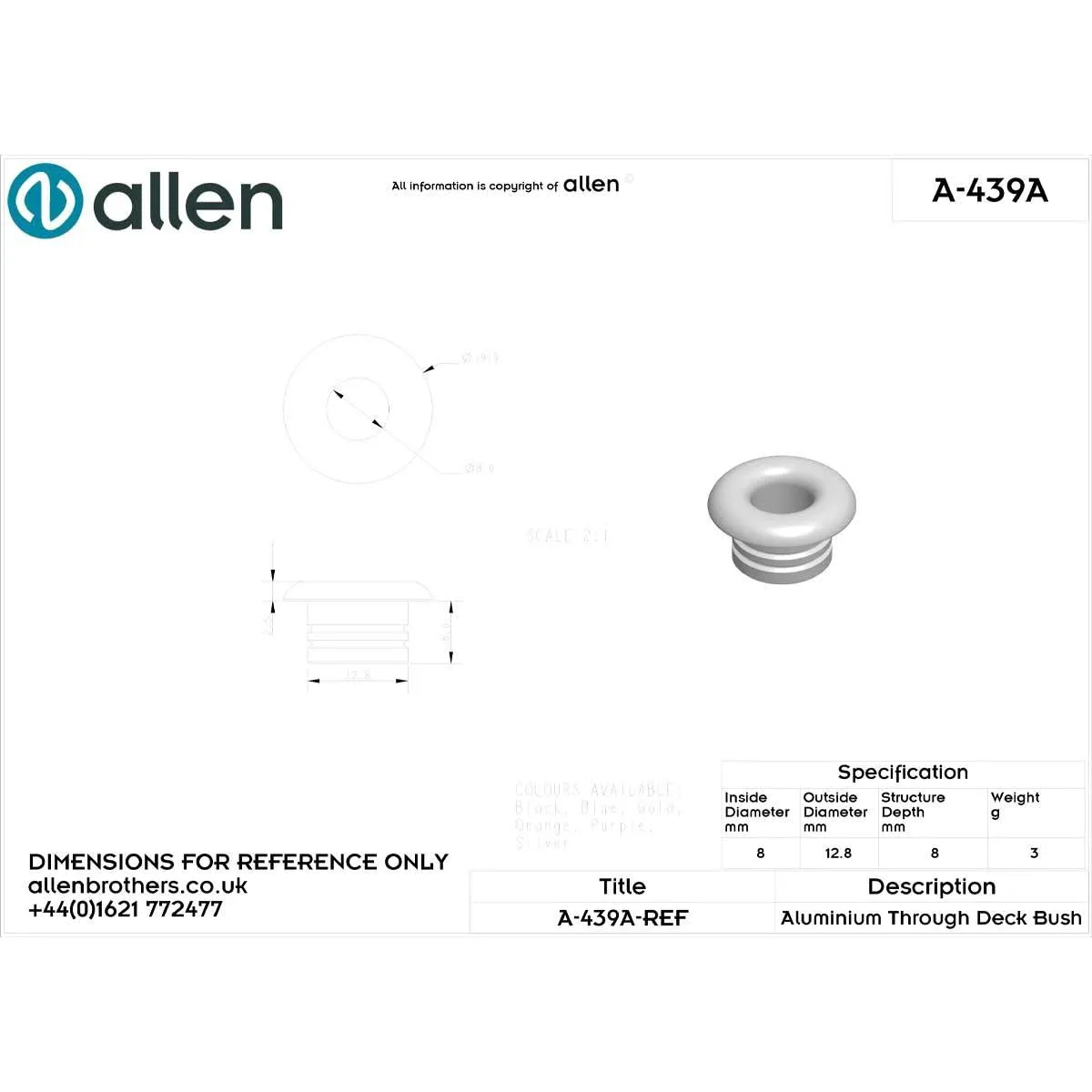Allen Brothers 19mm Alloy Deck Bush - Silver