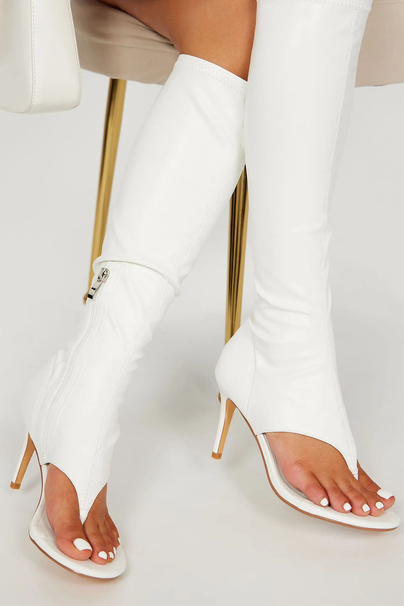 Annalise Knee High Heels - White