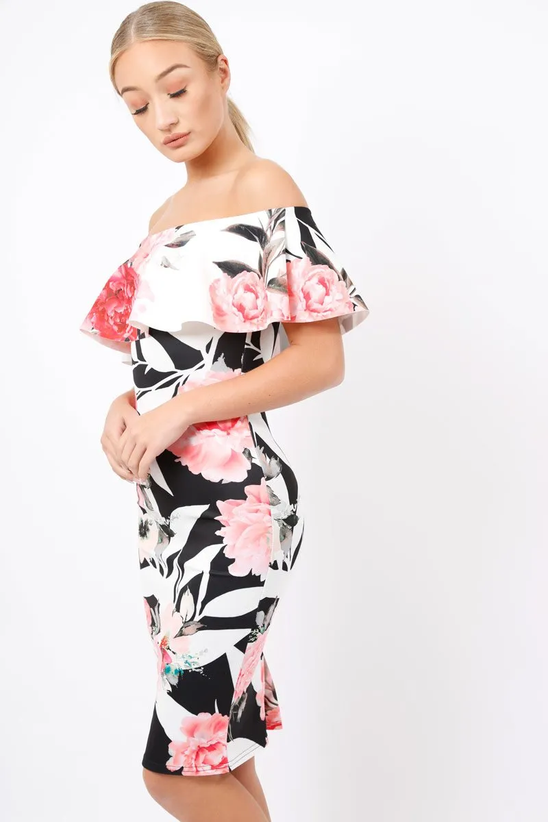 Black & White Floral Bardot dress - Martina
