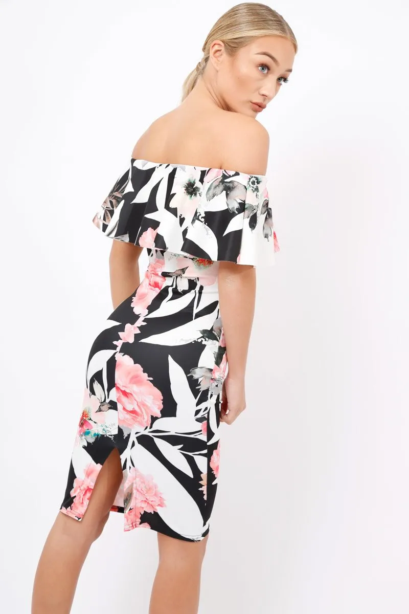 Black & White Floral Bardot dress - Martina
