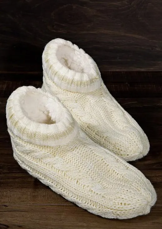 Cable Knit and Fur Slipper Boot | Oatmeal