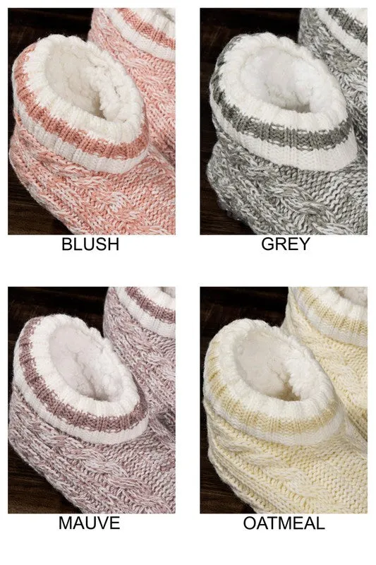 Cable Knit and Fur Slipper Boot | Oatmeal