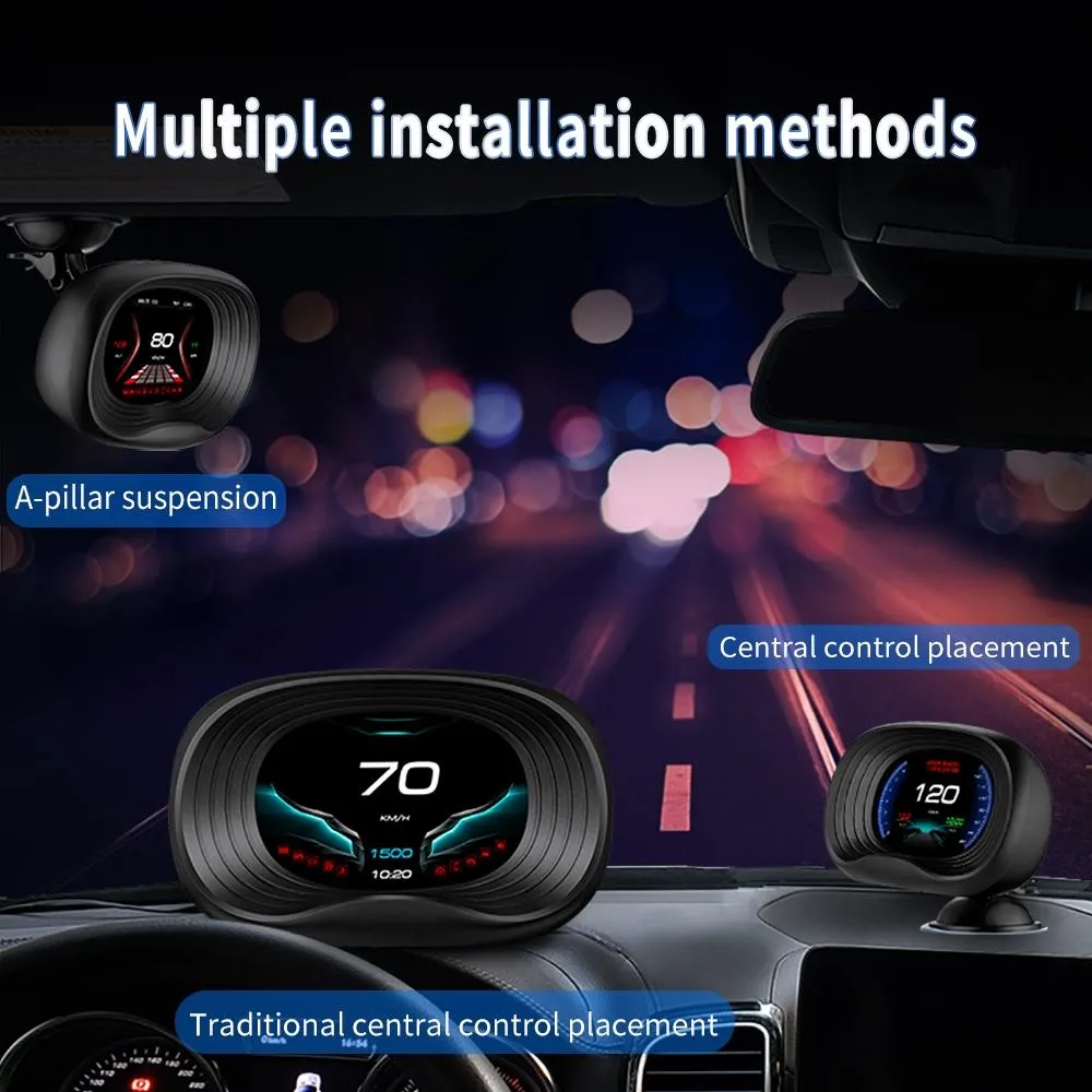 Car Hud Display Overspeed Temp Engine Alarm P20 Obd2   Gps