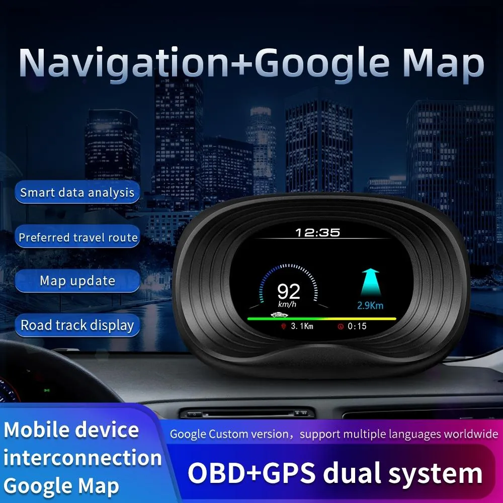 Car Hud Display Overspeed Temp Engine Alarm P20 Obd2   Gps
