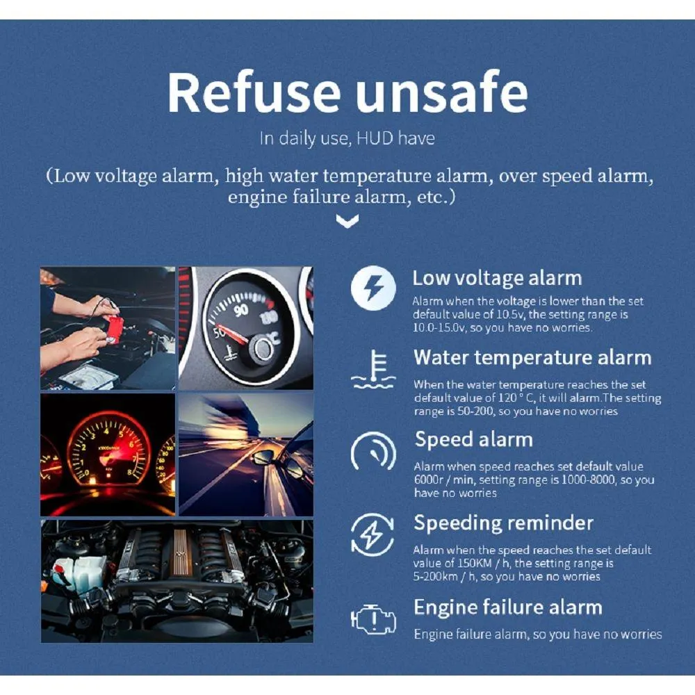Car Hud Display Overspeed Temp Engine Alarm P20 Obd2   Gps