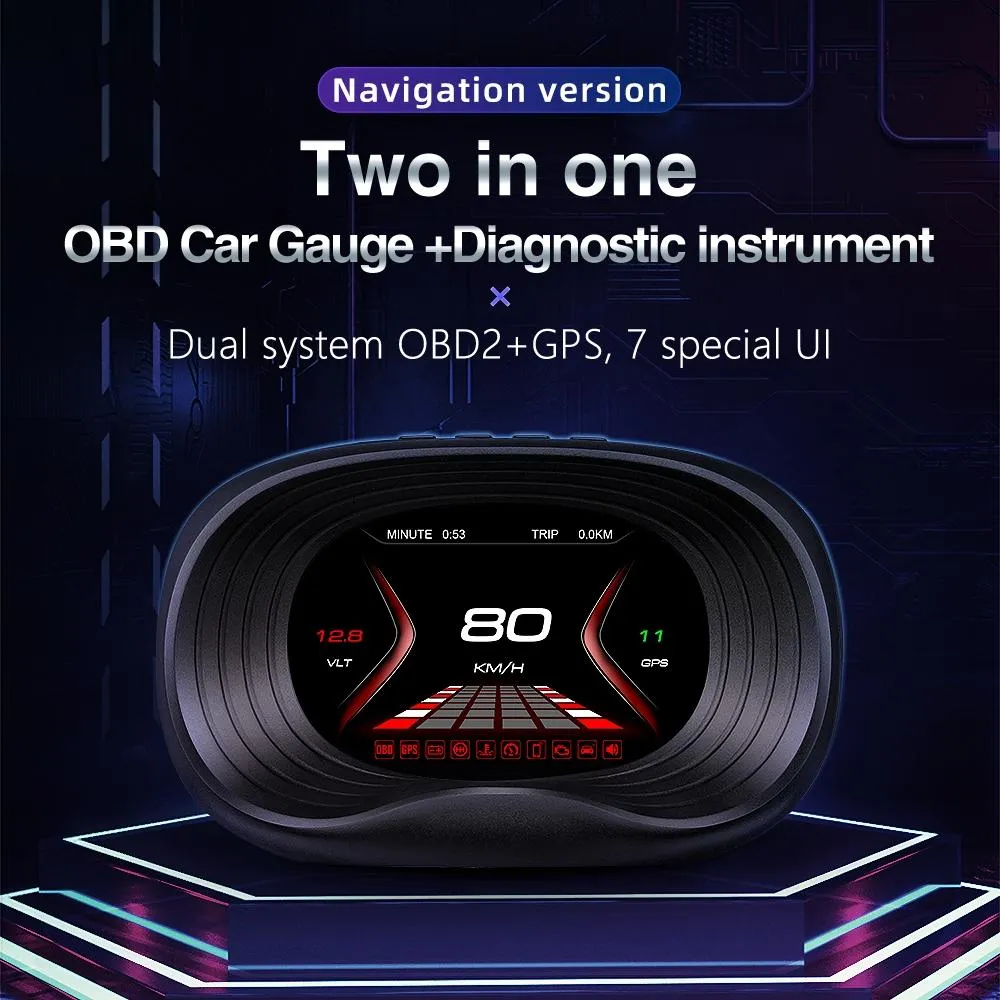 Car Hud Display Overspeed Temp Engine Alarm P20 Obd2   Gps
