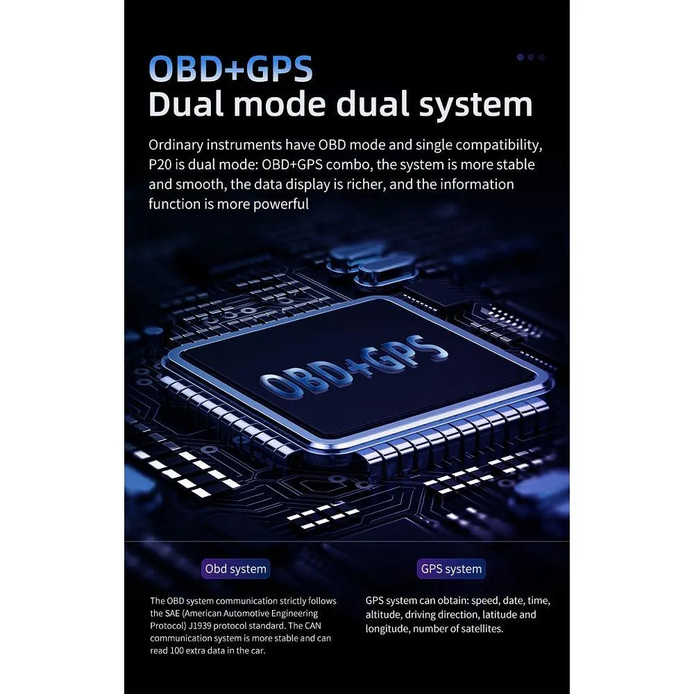 Car Hud Display Overspeed Temp Engine Alarm P20 Obd2   Gps