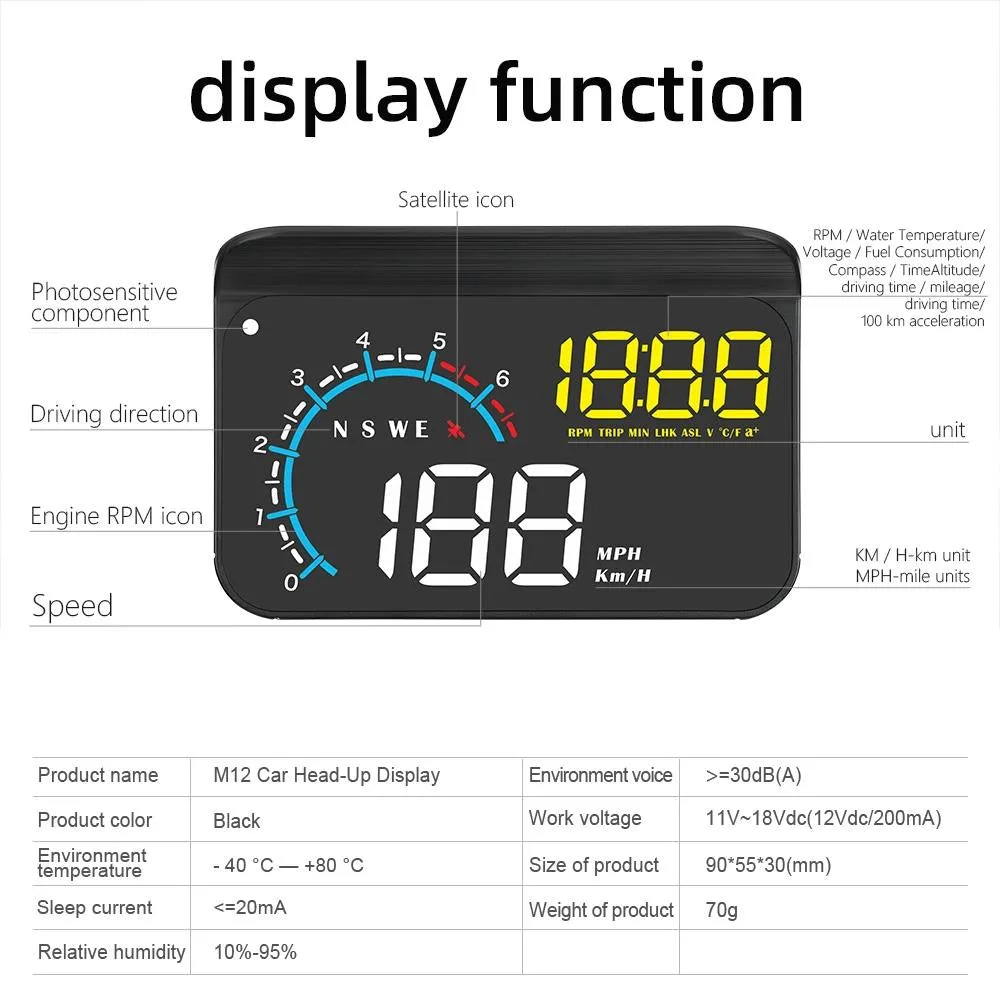 Car Hud Display Speed Temp Voltage Fault Obd2   Gps