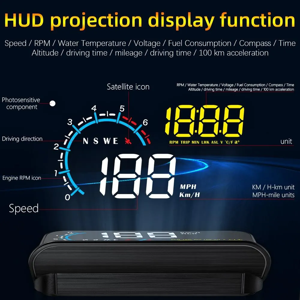 Car Hud Display Speed Temp Voltage Fault Obd2   Gps
