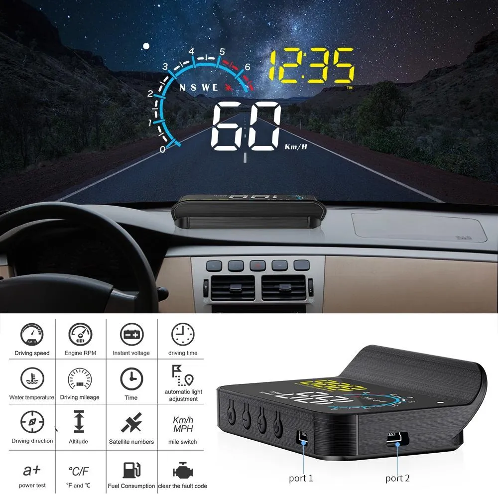 Car Hud Display Speed Temp Voltage Fault Obd2   Gps
