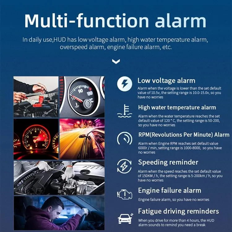 Car Hud Display Speed Temp Voltage Fault Obd2   Gps