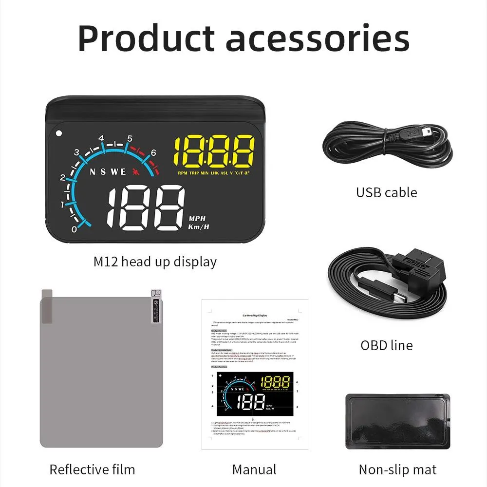 Car Hud Display Speed Temp Voltage Fault Obd2   Gps