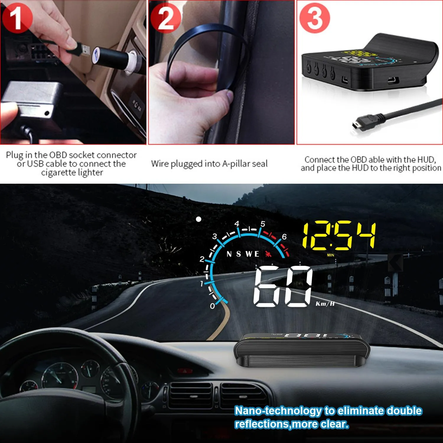 Car Hud Display Speed Temp Voltage Fault Obd2   Gps
