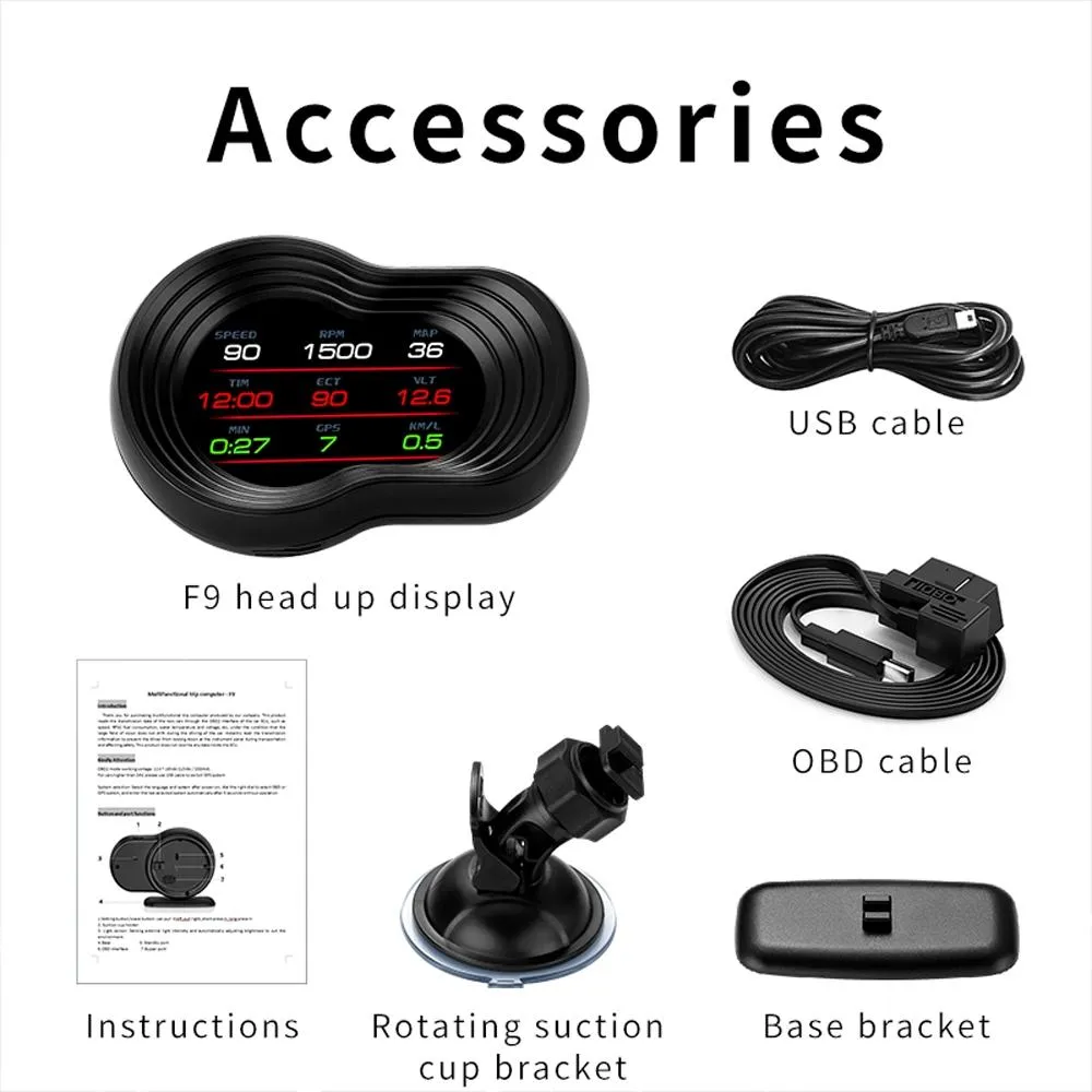 Car Hud Display Speed Water Temp Voltage Obd2   Gps