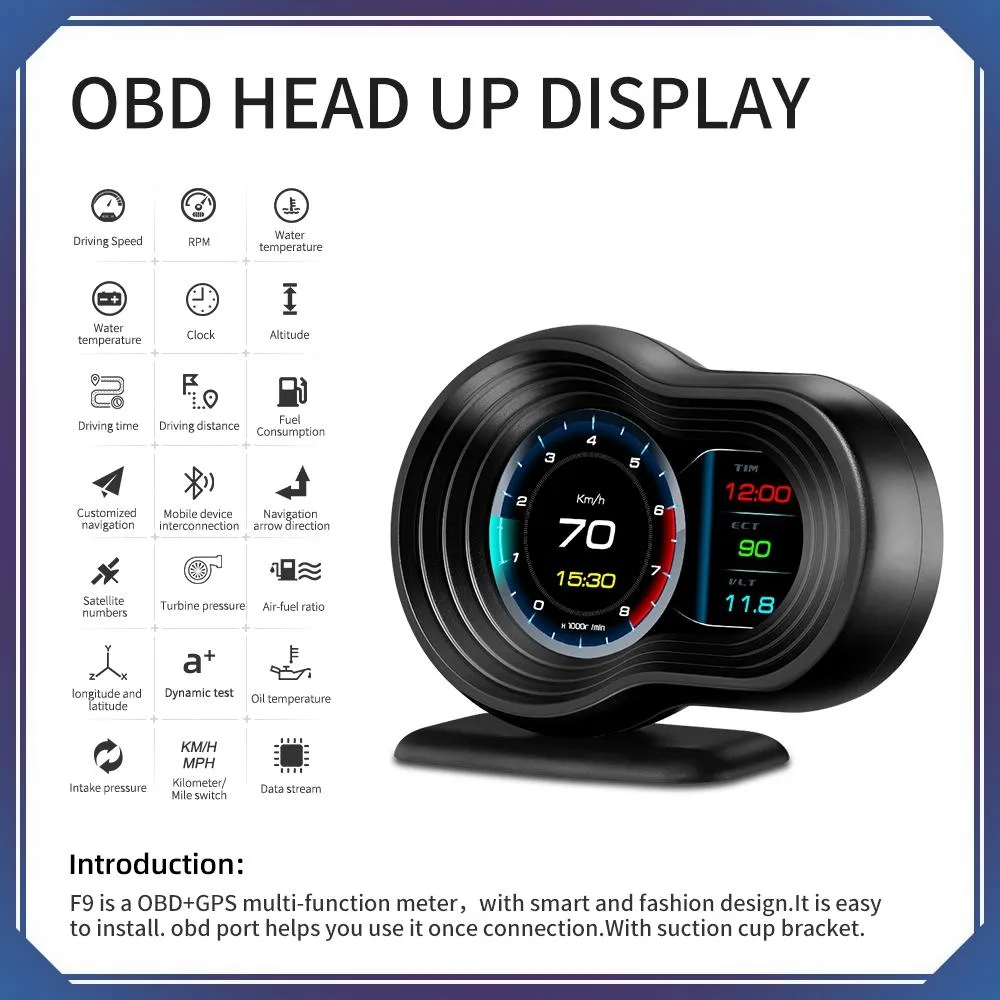 Car Hud Display Speed Water Temp Voltage Obd2   Gps