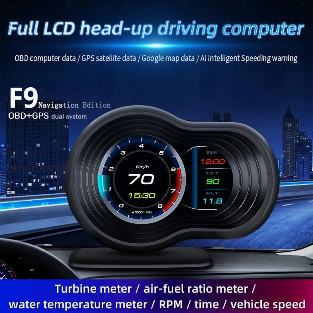 Car Hud Display Speed Water Temp Voltage Obd2   Gps