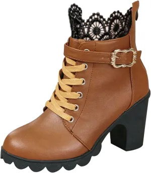 Cathalem Goth Boots for Women Fashion Lace Up Chunky Thick Heeled Booties Round Toe Fall Short Booties Shoes Platform Boots