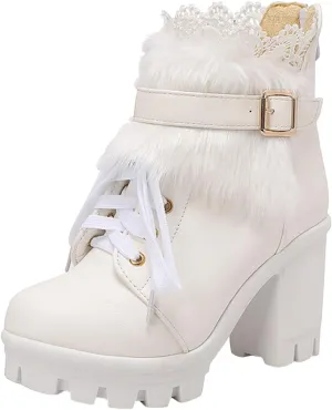 Cathalem Goth Boots for Women Fashion Lace Up Chunky Thick Heeled Booties Round Toe Fall Short Booties Shoes Platform Boots