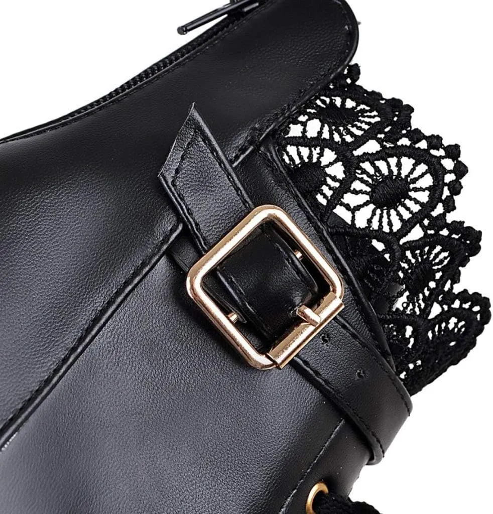 Cathalem Goth Boots for Women Fashion Lace Up Chunky Thick Heeled Booties Round Toe Fall Short Booties Shoes Platform Boots