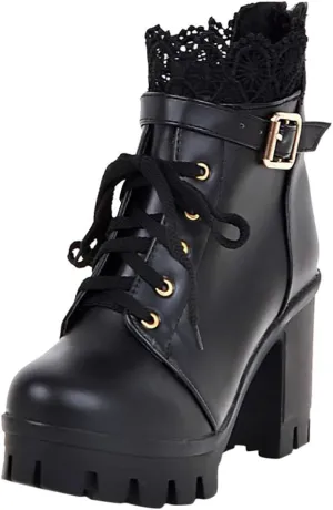 Cathalem Goth Boots for Women Fashion Lace Up Chunky Thick Heeled Booties Round Toe Fall Short Booties Shoes Platform Boots