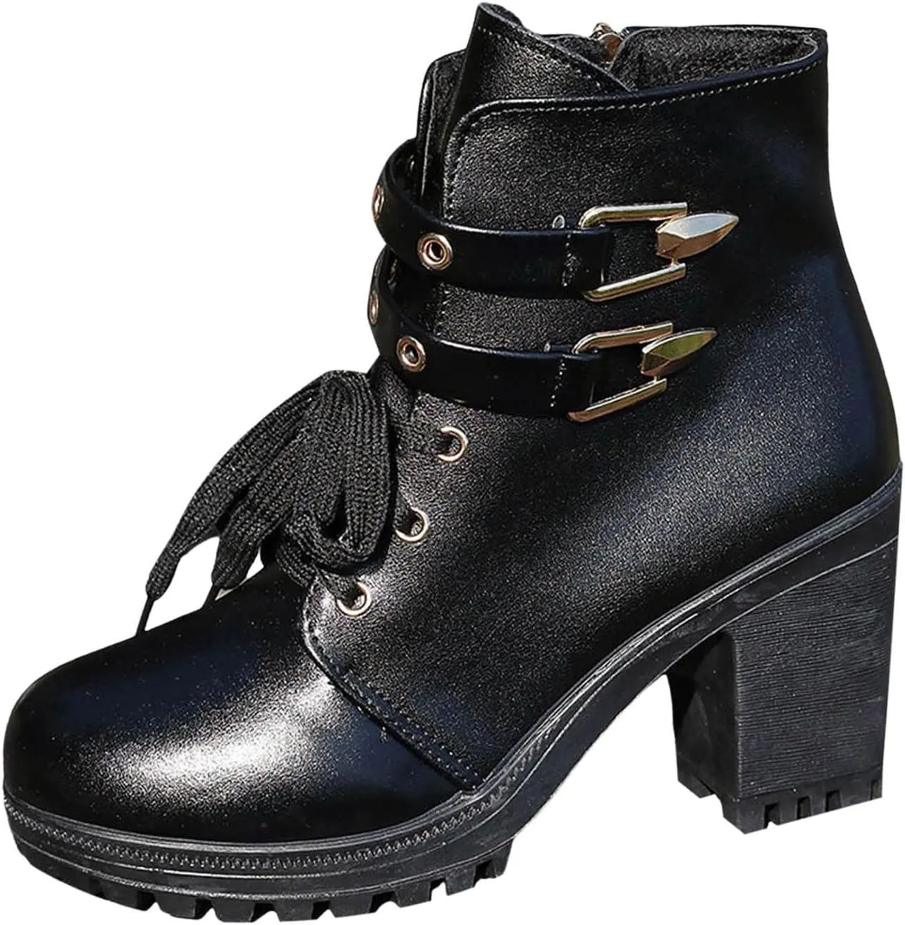 Cathalem Gothic Boots for Women Platform Combat Ankle Booties Lace Up Chunky Thick Heeled Booties Round Toe Fall Short Booties
