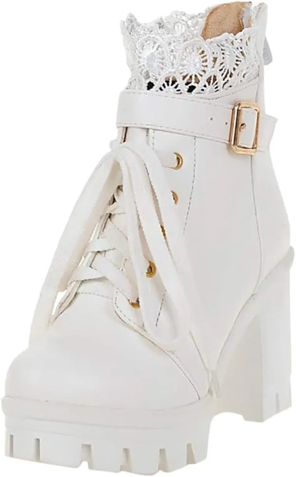Cathalem Women's Goth Platform Combat Ankle Booties Fashion Lace Up Chunky Thick Heeled Booties Round Toe Fall Short Booties Shoes