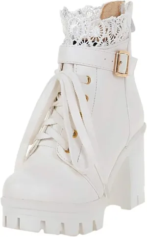 Cathalem Women's Goth Platform Combat Ankle Booties Fashion Lace Up Chunky Thick Heeled Booties Round Toe Fall Short Booties Shoes