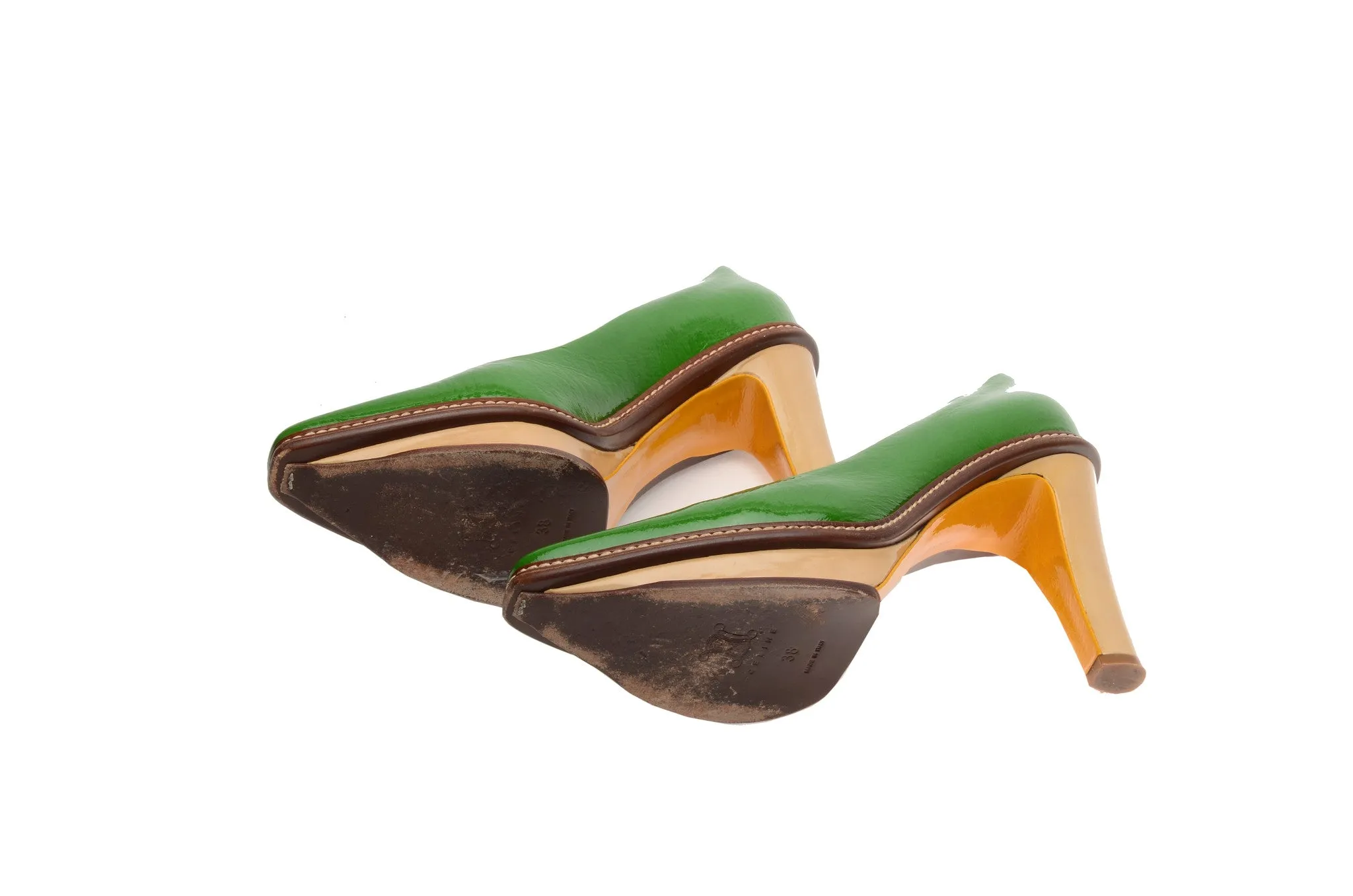Celine - Green Patent Leather and Beige Platform Heel - IT 38
