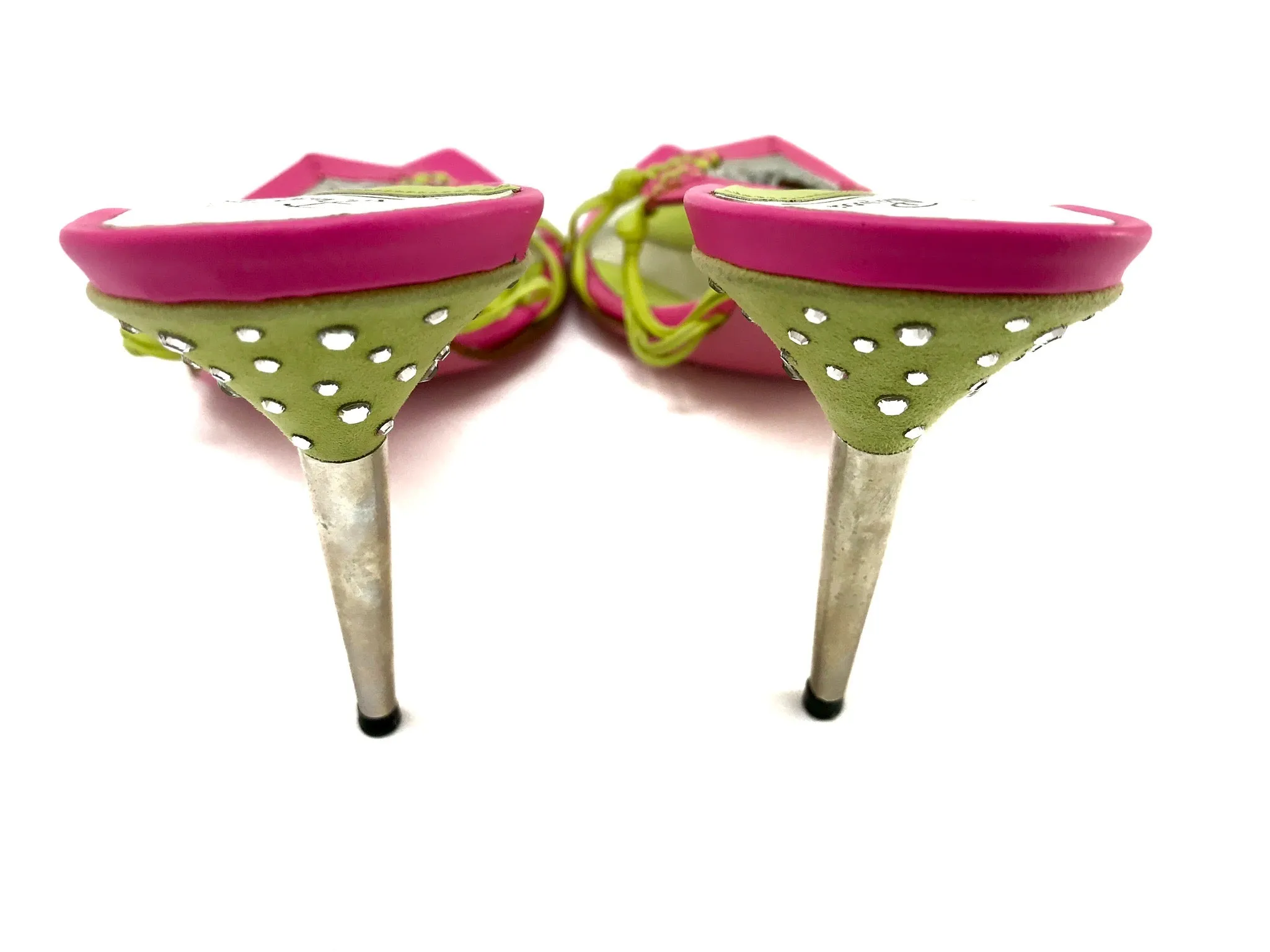 Emilio Pucci Pink Yellow Heels Medallion Crystal Embellished Size US8 | IT38.5