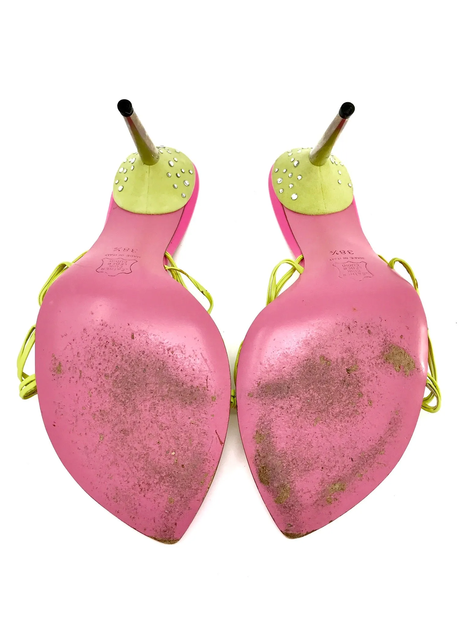 Emilio Pucci Pink Yellow Heels Medallion Crystal Embellished Size US8 | IT38.5