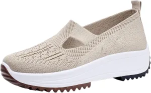 Fashion Summer Women Sports Shoes Flat Bottom Non Slip Mesh Hollow Upper Breathable Soft Slip On Low Top Platform Shoe