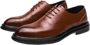 HOOENG Formal Shoes for Men Lace Up Brogue Embossed Breathable Shoes Vegan Leather Anti-Slip Low Top Non Slip Classic (Color : Brown, Size : 7)