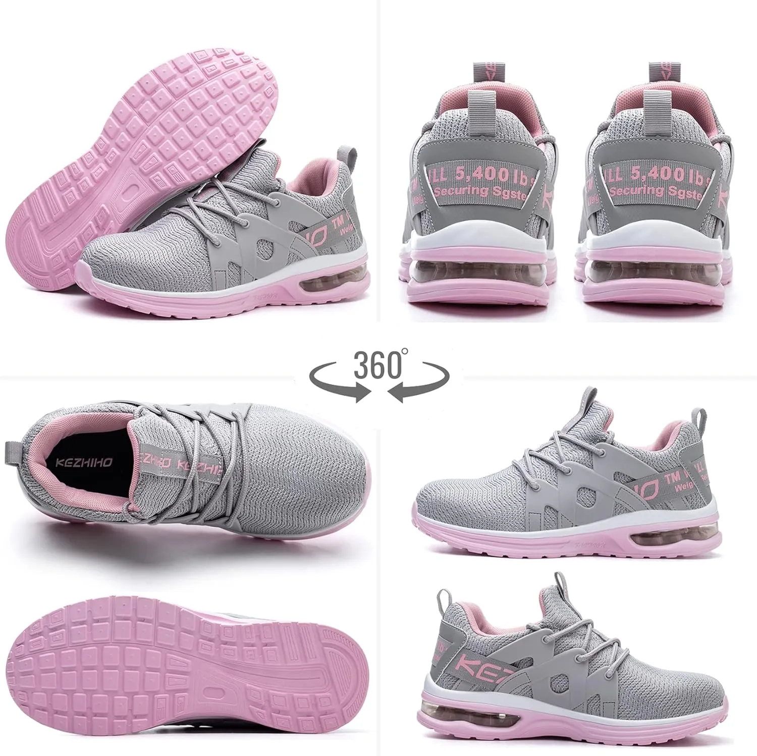 Kezhiho Steel Toe Shoes for Women Air Cushion Lightweight Work Shoes Comfortable Breathable Puncture Proof Slip Resistant Sneakers Indestructible Construction Industrial Safety Shoes