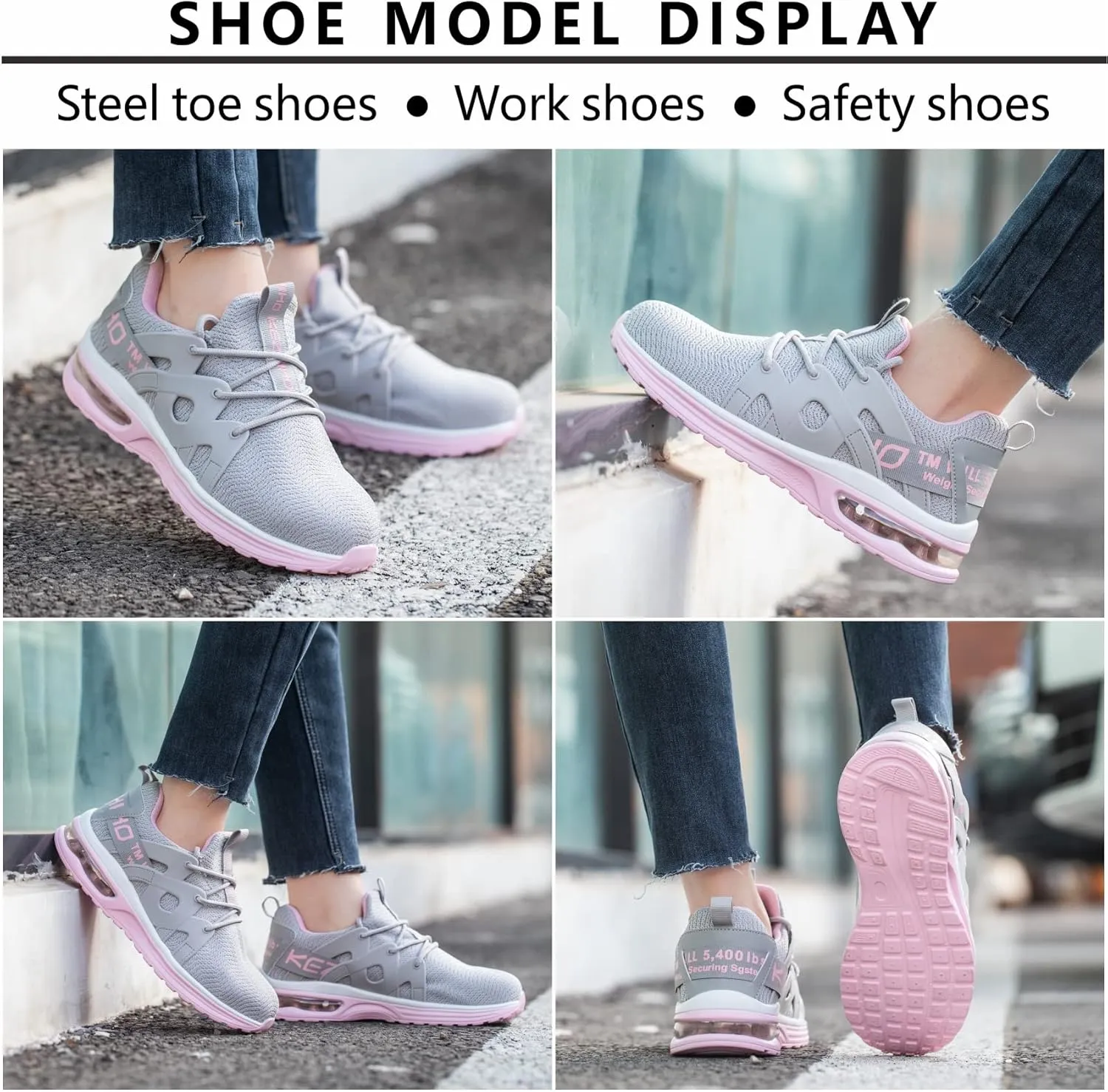 Kezhiho Steel Toe Shoes for Women Air Cushion Lightweight Work Shoes Comfortable Breathable Puncture Proof Slip Resistant Sneakers Indestructible Construction Industrial Safety Shoes