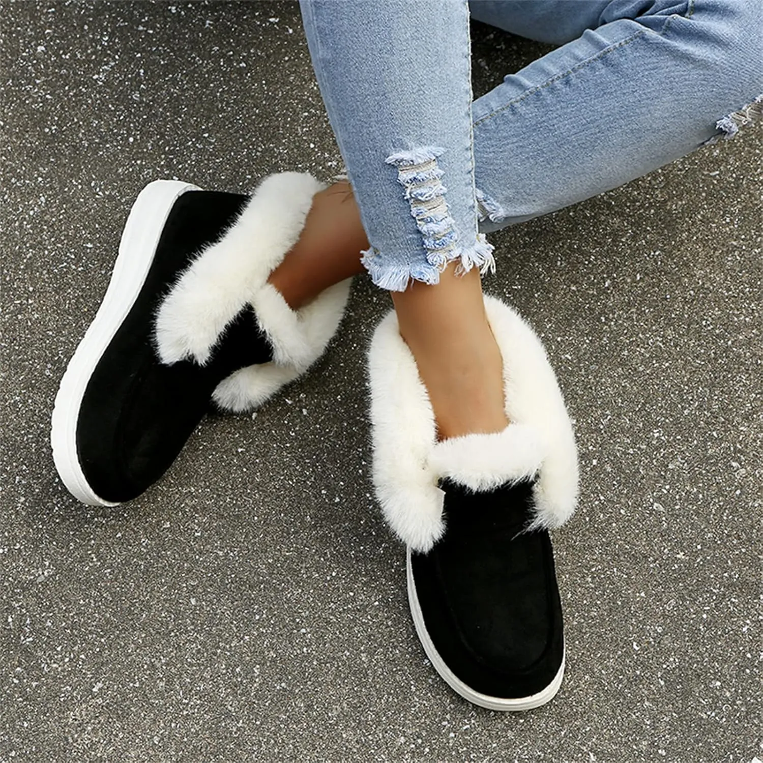 Lausiuoe Winter Boots For Women Fashion 2022 Fuzzy Ankle Bootie Warm Fluffy Silp On Casual Loafers House Shoes Slippers