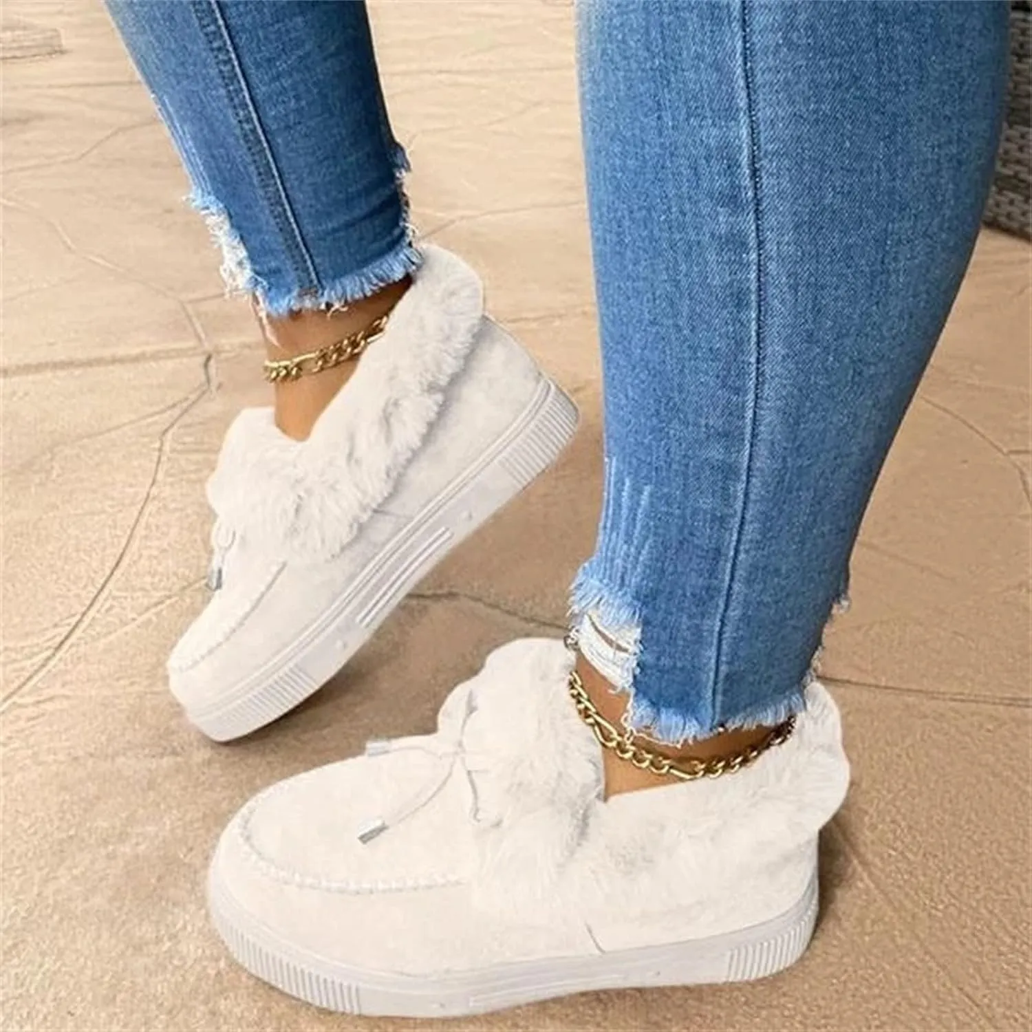 Lausiuoe Winter Boots For Women Fashion 2022 Fuzzy Ankle Bootie Warm Fluffy Silp On Casual Loafers House Shoes Slippers
