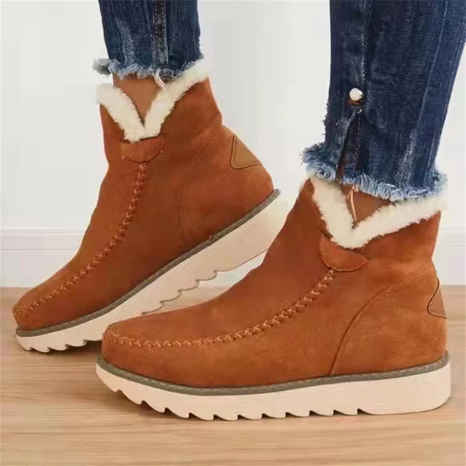 Lausiuoe Womens Winter Boots With Fur Lined Snow Fuzzy Ankle Booties Fashion Slip On Warm House Shoes Loafers Slippers