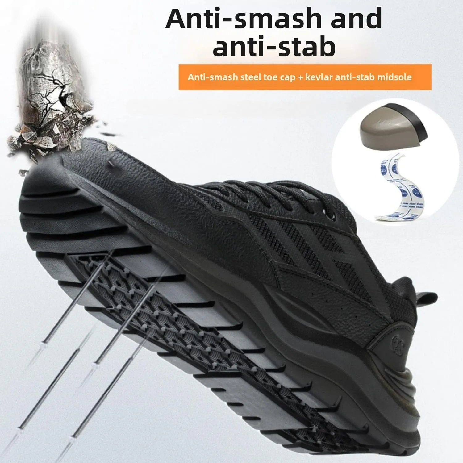 Men & Women Industrial Safety Shoes Steel Toe Protection Non-Slip Outsole Anti-Stab Midsole Lightweight Breathable for Factory Warehouse Construction