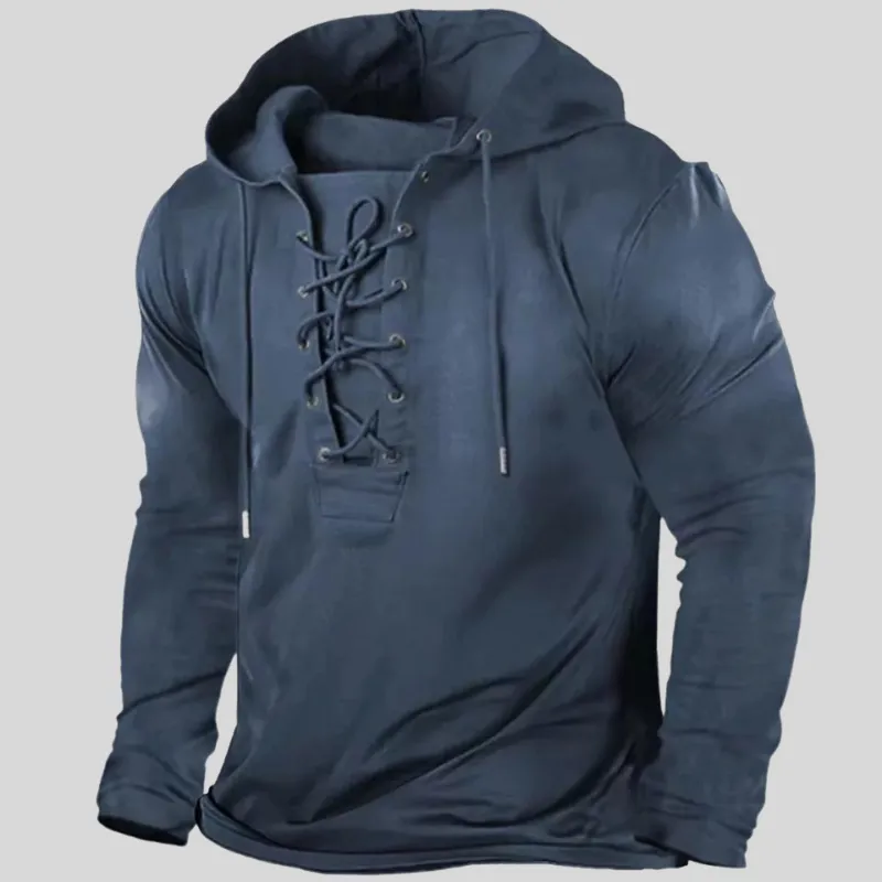Mens Long-Sleeve Shirt - Heavy Cotton Blend - Lace-Up Neck - Durable Utility Wear