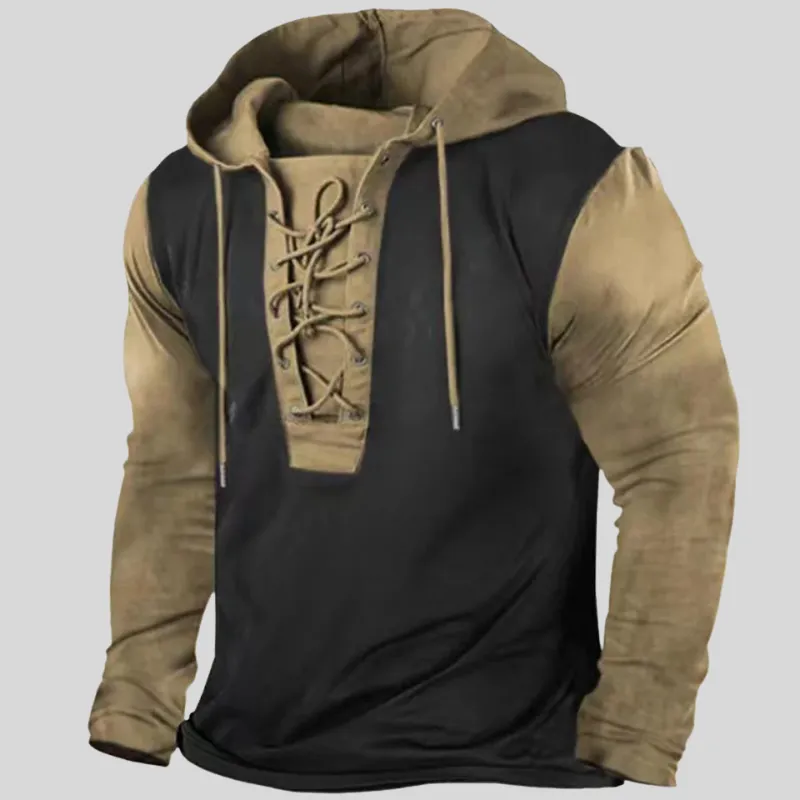 Mens Long-Sleeve Shirt - Heavy Cotton Blend - Lace-Up Neck - Durable Utility Wear