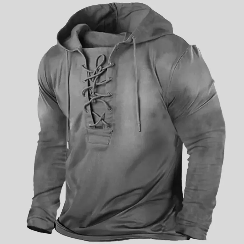 Mens Long-Sleeve Shirt - Heavy Cotton Blend - Lace-Up Neck - Durable Utility Wear