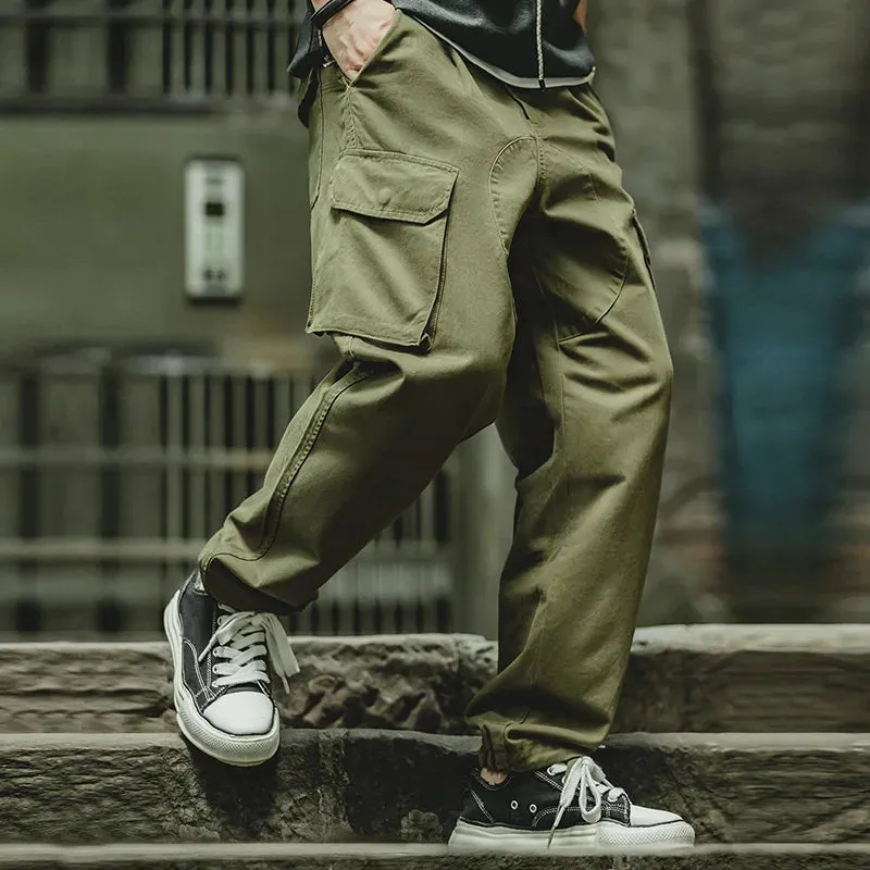 Men's Tactical Cargo Pants with Large Pockets  100% Cotton Tapered Fit Streetwear Trousers in Khaki