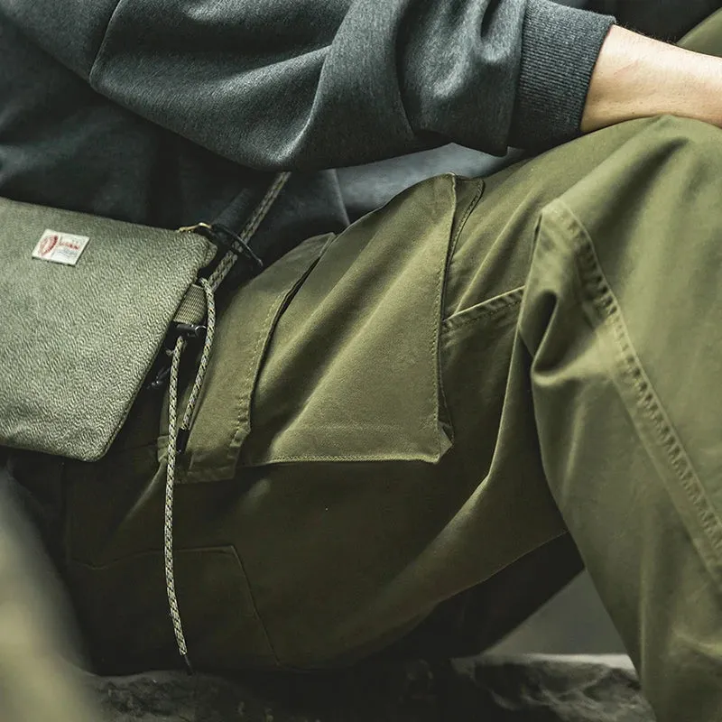 Men's Tactical Cargo Pants with Large Pockets  100% Cotton Tapered Fit Streetwear Trousers in Khaki