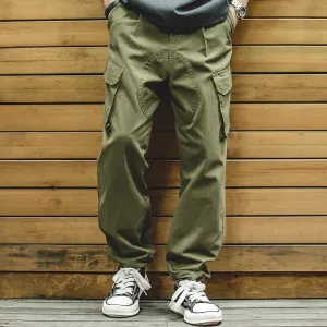 Men's Tactical Cargo Pants with Large Pockets  100% Cotton Tapered Fit Streetwear Trousers in Khaki