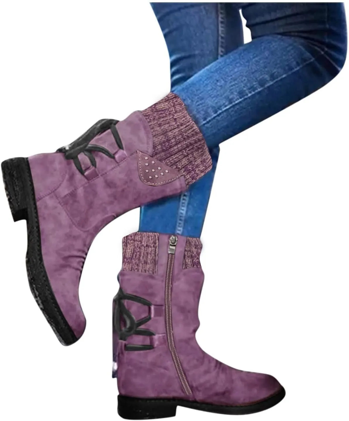 Mid Boots Up for Women Shoes Lace Calf Vintage Heels Thick Casual Boots Retro Women's Boots Dress Snow Boots Women