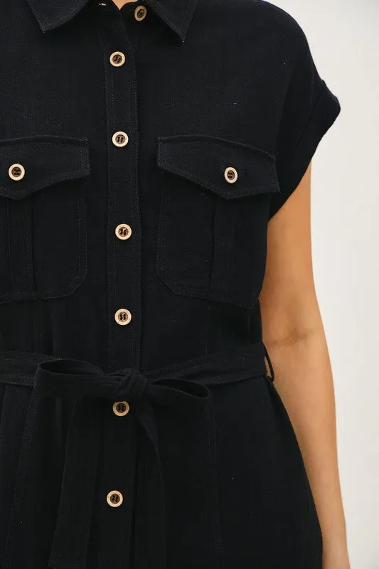 Modern Utility Button-Up Midi Dress