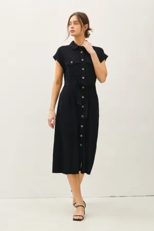 Modern Utility Button-Up Midi Dress