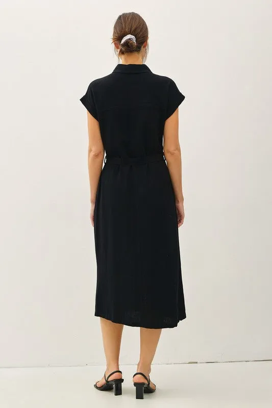 Modern Utility Button-Up Midi Dress